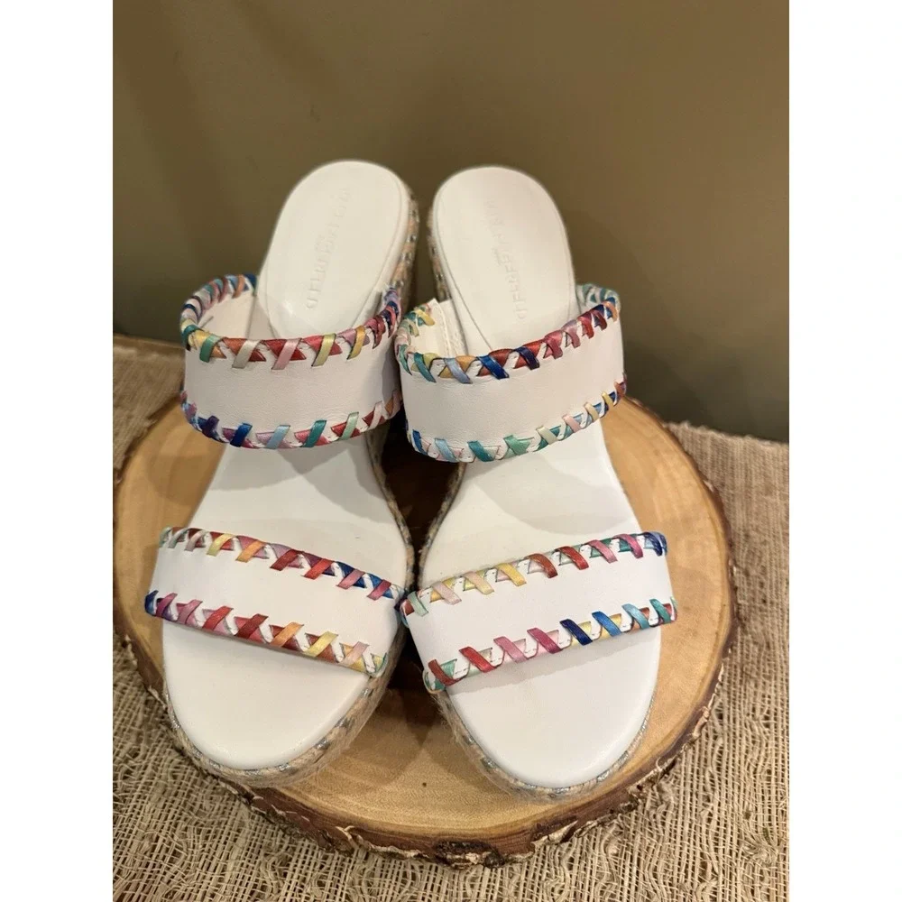 Karl Lagerfeld Paris Charcel Double Strap Colorful‎ Espadrille Wedge Sandal 9